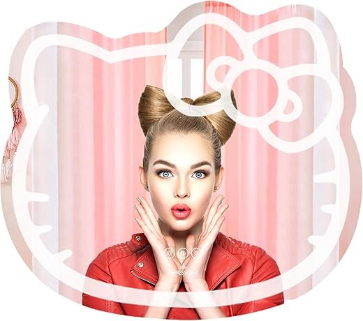 Impressions Vanity Hello Kitty Wall Mirror with Wi-Fi, Smart Touch Sensitive Makeup Vanity Mirror with App Controller and Color Changing Dimming LED Strip Light, Frameless Design