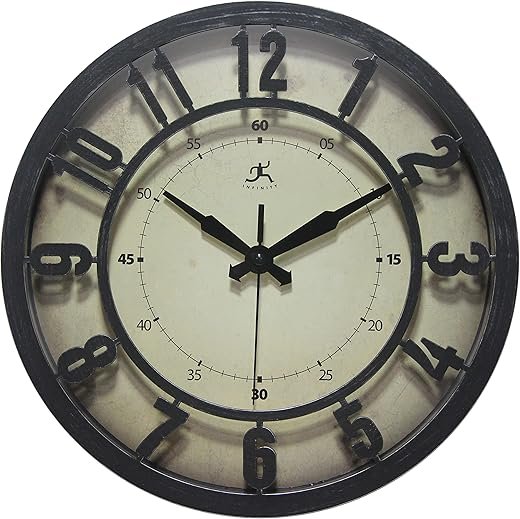 Infinity Instruments 12 inch Classic 3D Numbers Indoor Round Non-Ticking Silent Battery Operated Easy to Read Wall Clock for Living Room, Bedroom, Kitchen, Home Office, Black