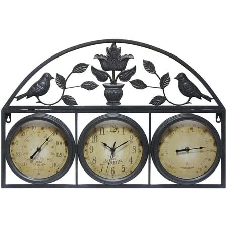 Infinity Instruments Jardin Indoor/Outdoor Clock/Thermometer/Hygrometer, Brown, 26 x 17.25