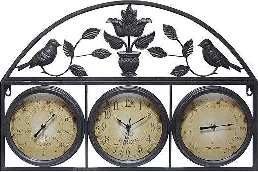 Infinity Instruments LTD. Jardin Indoor/Outdoor Clock/Thermometer/Hygrometer, Brown, 26 x 17.25