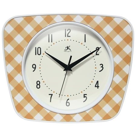 Infinity Instruments Plaid Trapezium Wall Clock, Orange, 9.25 x 10.875