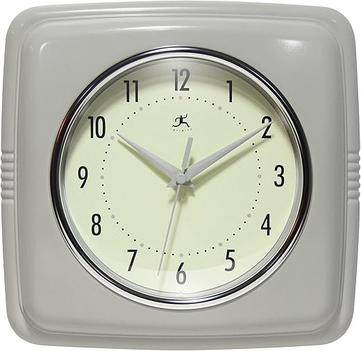 Infinity Instruments Square Retro Wall Clock, Stone Grey, 9.25