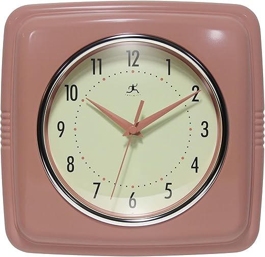 Infinity Instruments Square Retro Wall Clock, Terracotta, 9.25