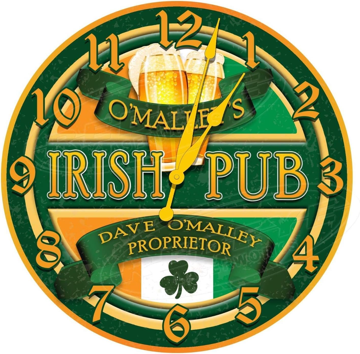 Irish Pub 12 Diameter Aluminum Metal Round Wall Clock