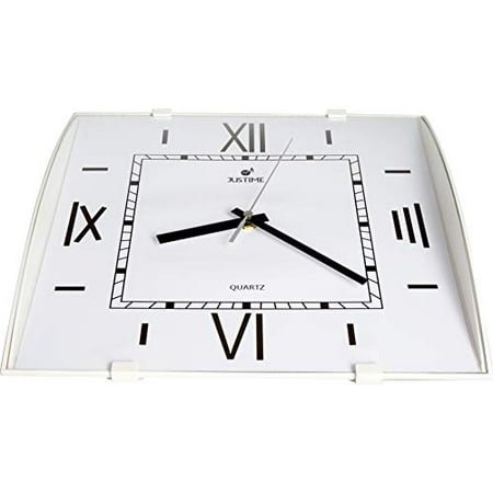 ISHIWA 12-inch Modern Contemporary Square Non-Ticking Wall Clock Convex Glass Lens Home Decor (W40450-BW)