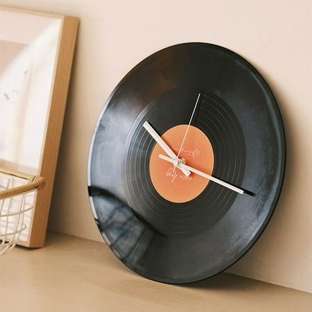 Isvgxsz Vinyl Record Wall Clock Silent Wall Clock Kitchen Wall Clock Music Decor Bedroom Wall Clock Vinyl Records Decor Cafe Wall Clock Retro Decor Office Supplies 3D Plastic Rock and Roll