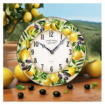 Italian Pottery Style Wood Lemon Wall Clock C8029 (Ivory)
