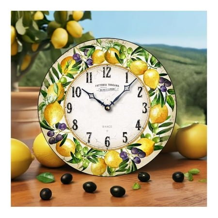 Italian Pottery Style Wood Lemon Wall Clock C8029 (Ivory)