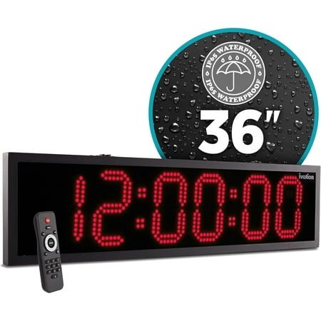 Ivation 36 Waterproof Large Digital Clock, Outdoor Large LED Clock with Stopwatch, Alarms & More! - Red