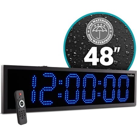 Ivation 48 Waterproof Large Digital Clock, Outdoor Large LED Clock with Stopwatch, Alarms & More! - Blue