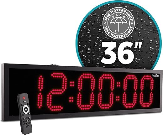 Ivation Huge 36" Inch Large Big Oversized Waterproof Outdoor Digital LED Clock with Stopwatch, Alarms, Countdown Timer & Temp - Wall or Chain Mount (Red) | 5-Level Brightness