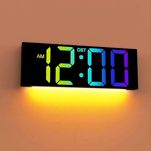 JALL 12'' Large Digital Wall Clock with Remote, Big LED Number Dispaly, RGB Colors, DST, Night Light for Classroom, Living Room, Bedroom, Mounted, Birthday Xmas Gift for Senior, Mem Womem Mom Dad