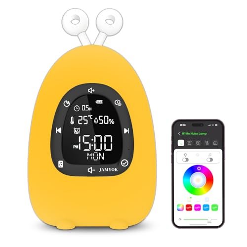 JAMYOK Sunrise Alarm Clock Wake Up Light, White Noise Sound Machine with 20 Soothing Sounds, 10 Night Lights, Bluetooth Speaker/App Control, Dimmable Clock for Baby Kids Adults Heavy Sleepers Bedrooms