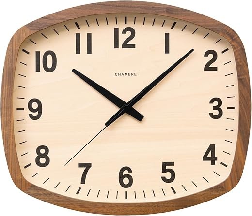 Japanese Wall Clocks-Handcrafted Solid North American Walnut Wood,Battery Operated,Square Rustic Decorative for Living Room, Bedroom, Office, Made in Japan CH-028 (Walnut)