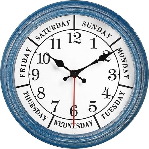 JENLYSTIME 12 Inch Retro Wall Clock,Classic Day of The Week Wall Clock,Silent Non Ticking Battery Operated Movement(Blue)