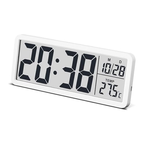 JoFomp LCD Digital Wall Clocks Battery Operated, 8.5" Modern Wall Clocks for Living Room Decor, Simple Digital Wall Clock with Temperature/Date/Time - 12/24H, Small Desk Clock for Bedroom Office