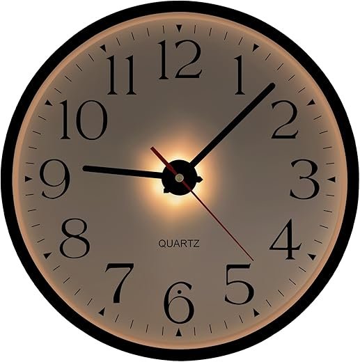 JoFomp Night Light Wall Clocks Battery Operated, 12 Inch Silent LED Light Up Wall Clocks for Living Room Decor, Modern Wall Clock for Bedroom Night Glow, Illuminated Clock with Auto-Dimming/USB Cable