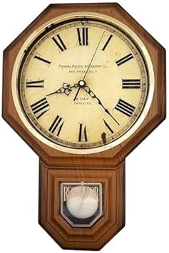 JUSTIME Traditional Schoolhouse Vintage Roman Pendulum Wall Clock Chimes Hourly with Westminster Melody. (PP-VR-LW Light Wood Grain)