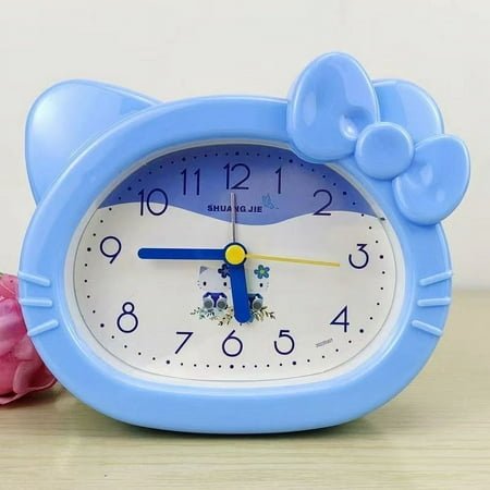 Kawaii Hello Kitty Mute Wall Clock Sanrio Cartoon Alarm Clock Decor Bedroom Clock Kt Cat Houseware Bedside Lamp With Night Light