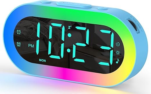 Kids Alarm Clock with Night Light for Bedside, Small Rainbow Clock with USB Ports, 0-100% Dimmer, Timer, Sleep Aid, Customize Alarm, Simple Alarm Clock for Kids, Ideal Gifts for Teenage Boys Girls