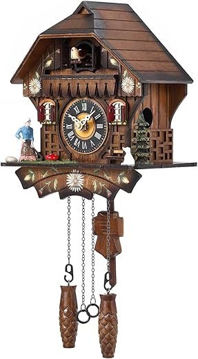 Kintrot Cuckoo Clock Traditional Black Forest Handcrafted Wooden Quartz Wall Clock with 12 Melodies