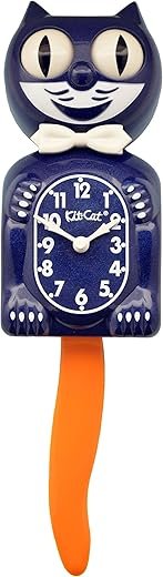 Kit Cat Klock Galaxy Blue White Bow Tie and Orange Tail Clock