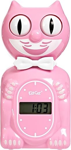Kit Cat Klock® Solar Kit-Cat Digital Alarm Clock - Satin Pink Cat Clock with Eyes Swaying, Made in USA, Perfect for Home Decor, Modern Clock