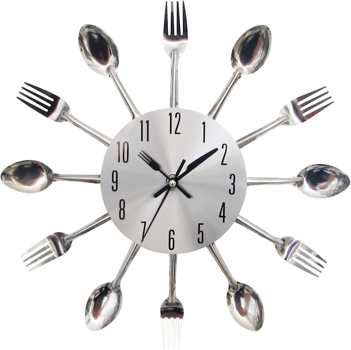 Kitchen Cutlery 3D Removable Modern Creative Wall Clock for Home Room Decor and Nice Gifts (Silver)