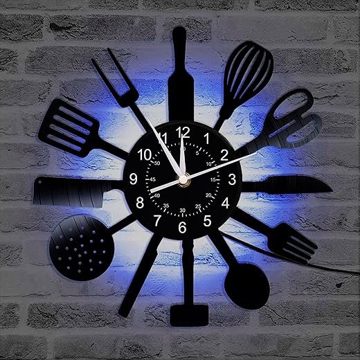 Kitchen Wall Clocks with Fork and Spoon Retro Kitchen Decor, Unique Gift for Chefs & Cooking Enthusiasts and Nice Housewarming Gifts