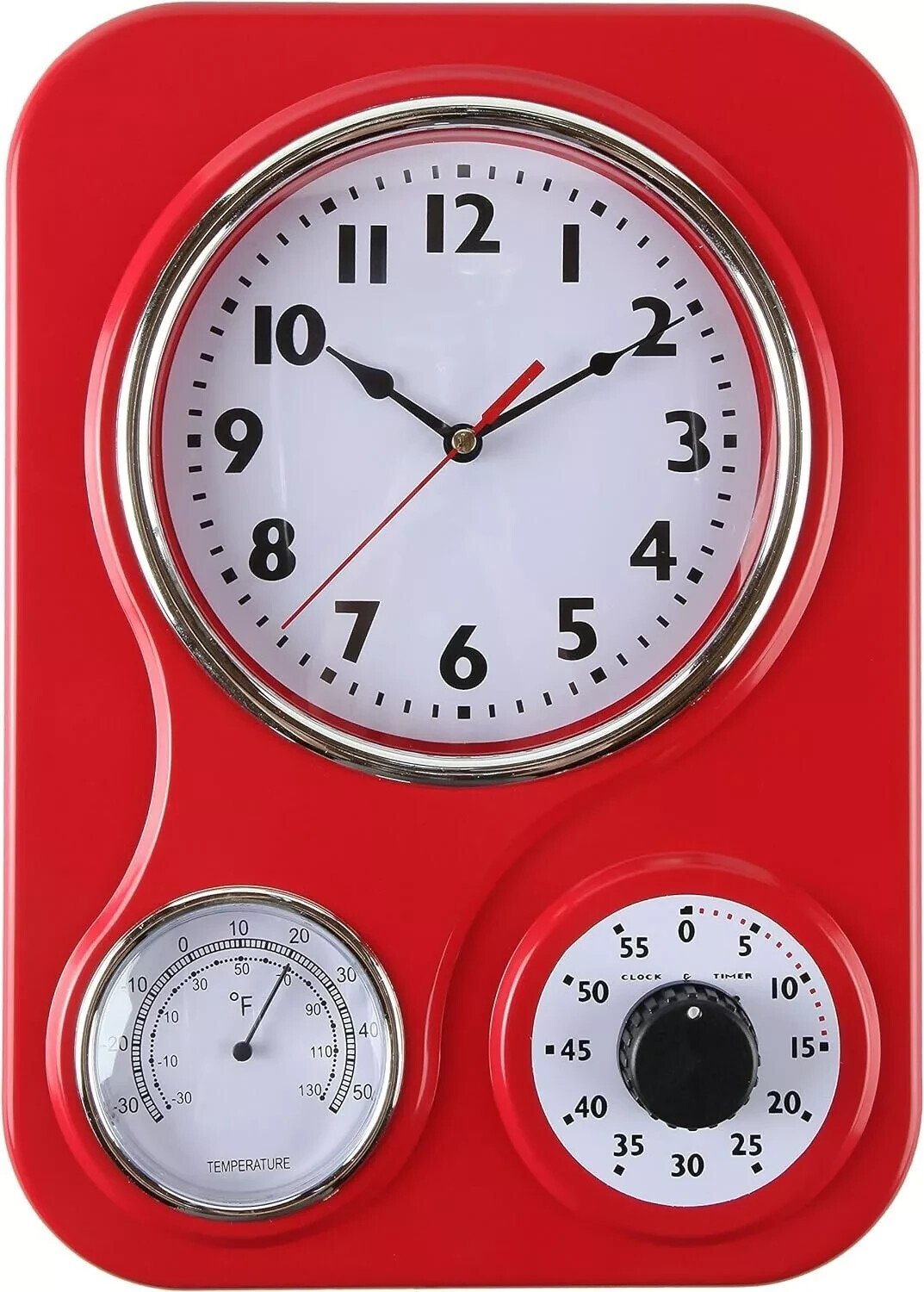 Kitchen Wall Clock W/Built-in Thermometer and 60-Minute Timer Decorative Retro