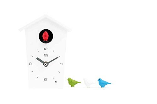 KOOKOO Birdhouse Mini White, Tiny Modern Cuckoo Clock with 12 Natural Bird Songs or Cuckoo Call