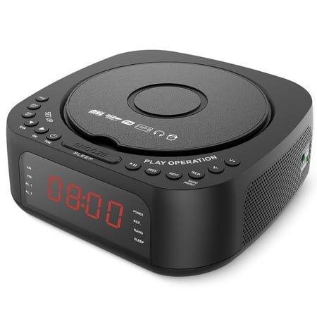 KUEPHOM CD Player Alarm Clock Radio with Remote:CD/MP3,Bluetooth,FM player with Speakers,USB Charger and Dimmable Display for Bedroom-Dual Alarm with Optional Sound Suitable for Heavy/light Sleeper.