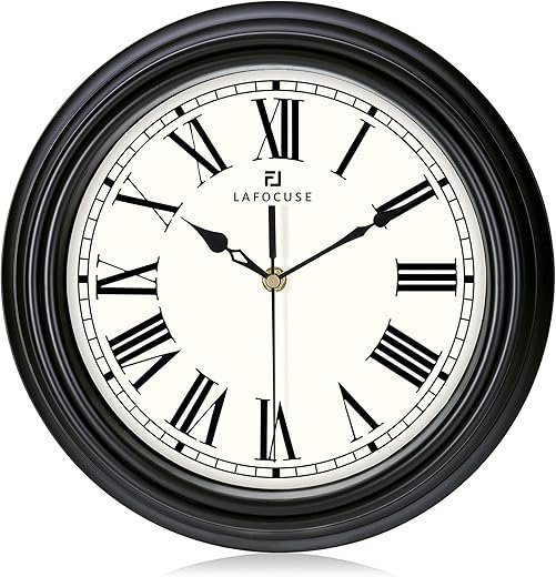 Lafocuse 12 Inch Silent Retro Black Wall Clocks Battery Operated, Analog Roman Numerals Wall Clock for Living Room Decor, Reloj de Pared Decorative Classic Kitchen Clock for Bedroom Home Office