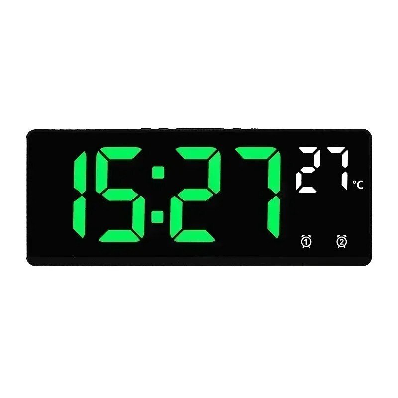 Large Digital Alarm Clock LED Temperature Voice Control Dual Alarm Snooze 12/24H