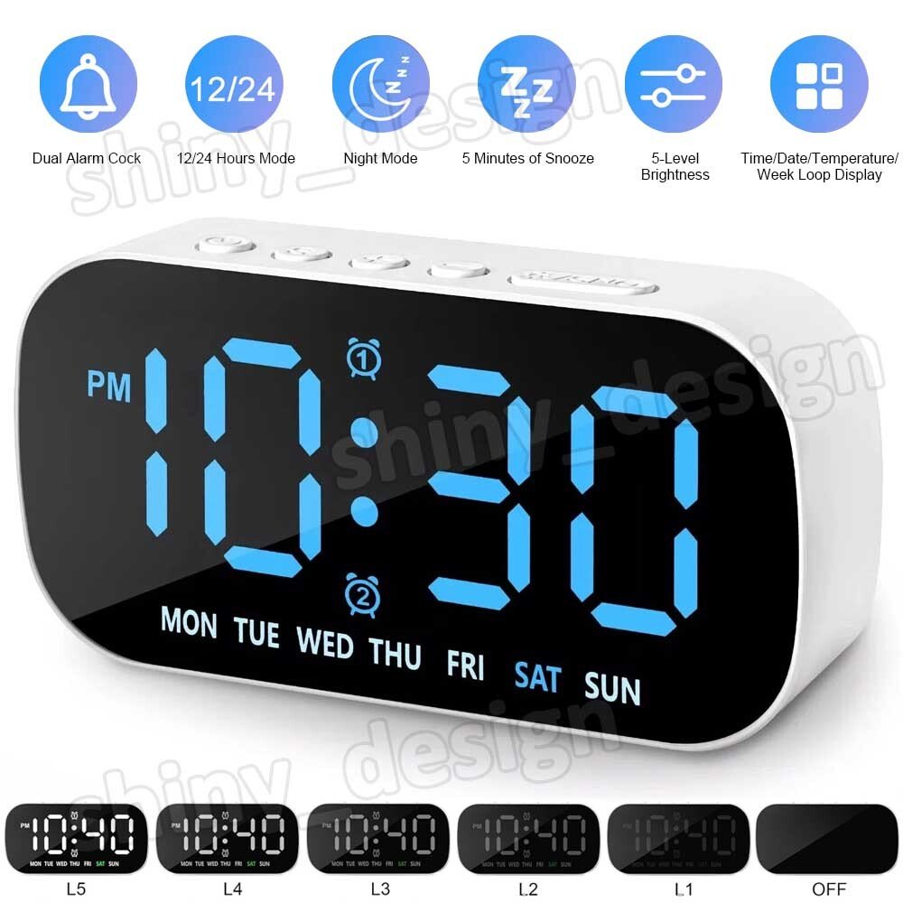 Large Digital Alarm Clocks with Date/Temperature Display Battery Backup Snooze