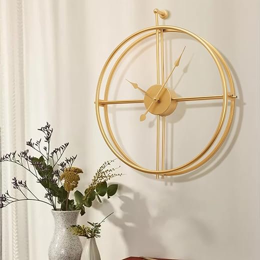Large Gold Wall Clock 20 Inch Modern Metal Minimalism Farmhouse Clock for Living Room Bedroom Kitchen Office Home Decor, Non-Ticking Battery Operated