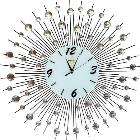 Large Metal Sunburst Wall Clock for Living Room Decor, Silent Modern Wall Clocks, Battery Operated Quartz, Perfect as Kitchen or Bathroom Reloj de Pared.