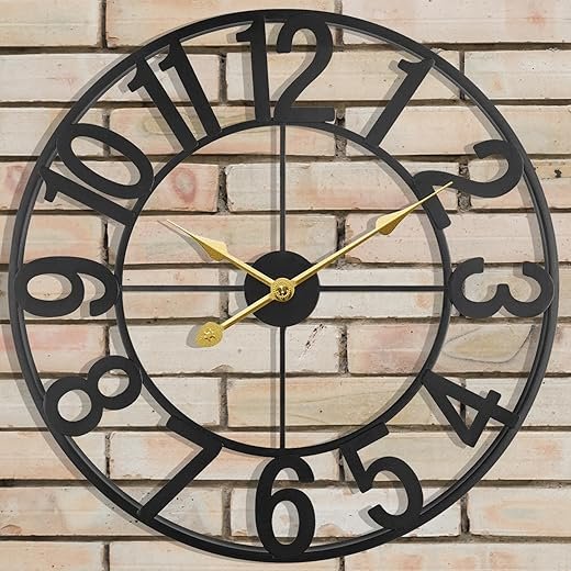 Large Outdoor Clock, 24 Inch Silent Non-Ticking Battery Operated Outdoor Wall Clock, Black Modern Metal Wall Clock for Patio, Porch, Pool Area, Kitchen, Bedroom, Living Room, Farmhouse Decor