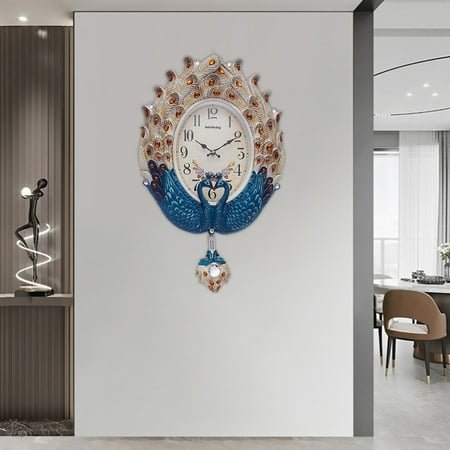 Large Peacock Metal Wall Clock Luxury Crystal For Hallway Decorative Clock for Living Rooms, Bedrooms
