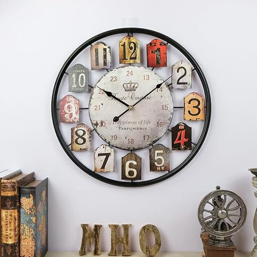 Large Separate Retro Dial Wall Clock Decorative Silent Non Ticking 20 Inch Big Vintage Farmhouse Clocks for Living Room,Black Metal Frame