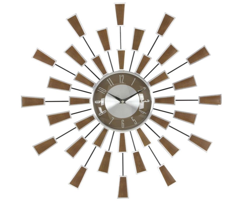 Large Starburst Wall Clock Metal Analog Mid Century Modern Vintage Style Decor