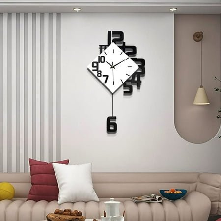 Large Wall Clock for Living Room Decor Pendulum Modern Kitchen Silent Big Wall Watch for Bedroom Black and White Decorative Office Non Ticking Battery Operated Wall Clock 25 Inch