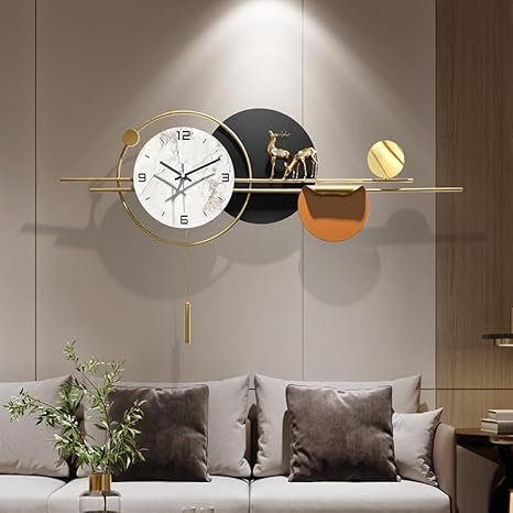 Large Wall Clocks for Living Room Decor,Decorative Modern Silent Wall Clock with Pendulum Metal Wall Art for Kitchen/Bedroom/Entryway/Office Decor 43''Lx21''W