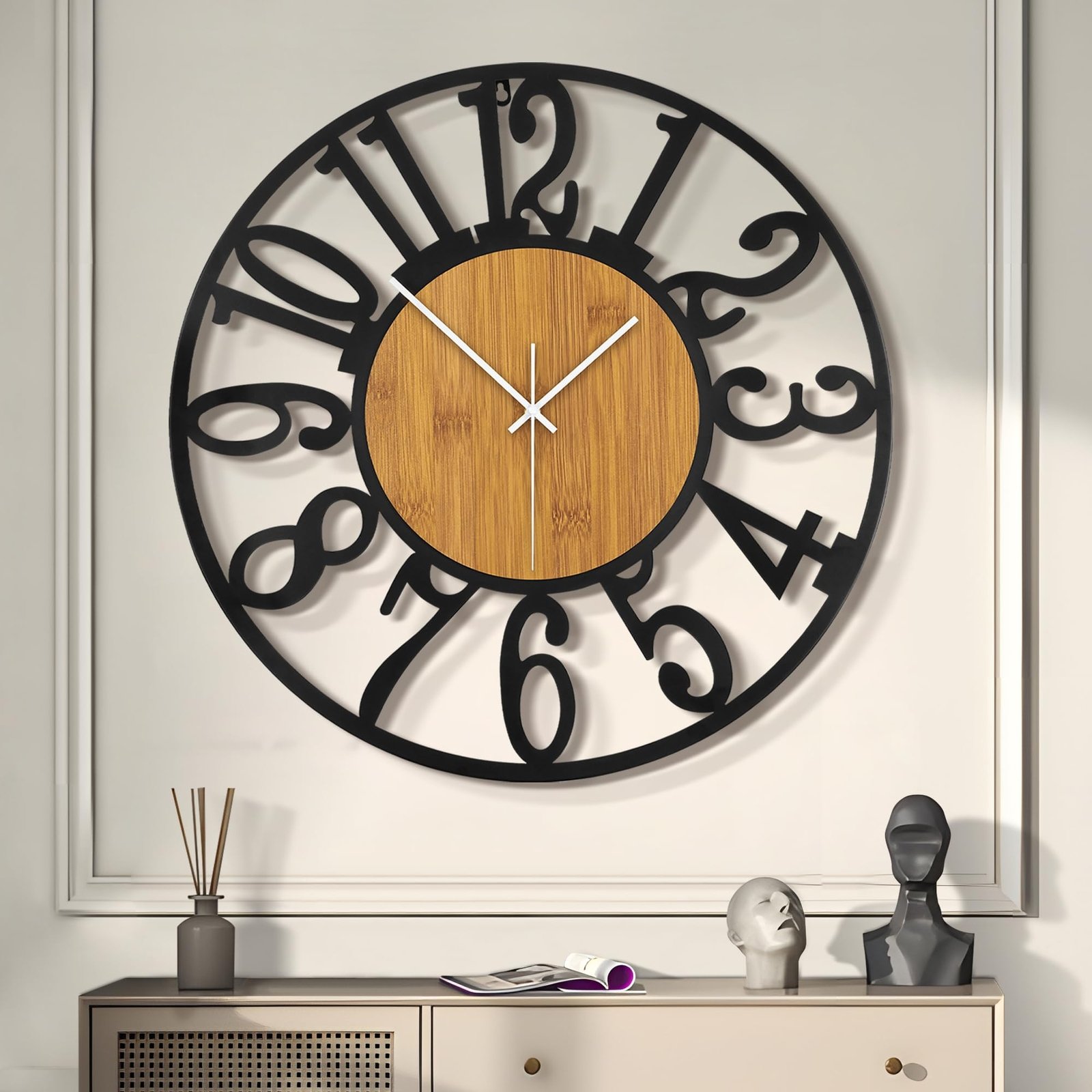 Large Wall ClocksSilentNon TickingBattery Operated Rustic Round Modern Big Wo...