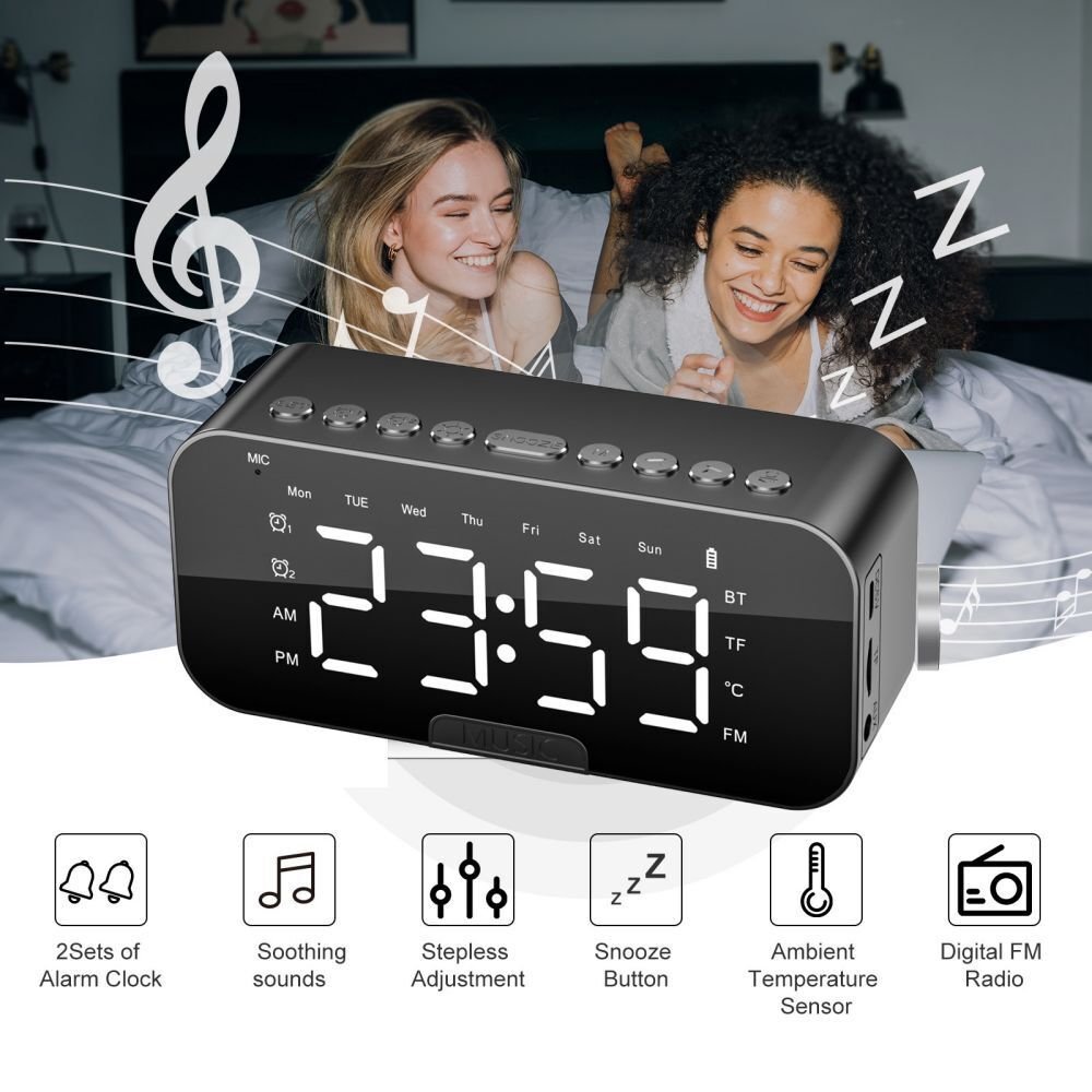 LED Digital Alarm Clock Bluetooth Speakers Portable with FM Radio Desk Mirror US