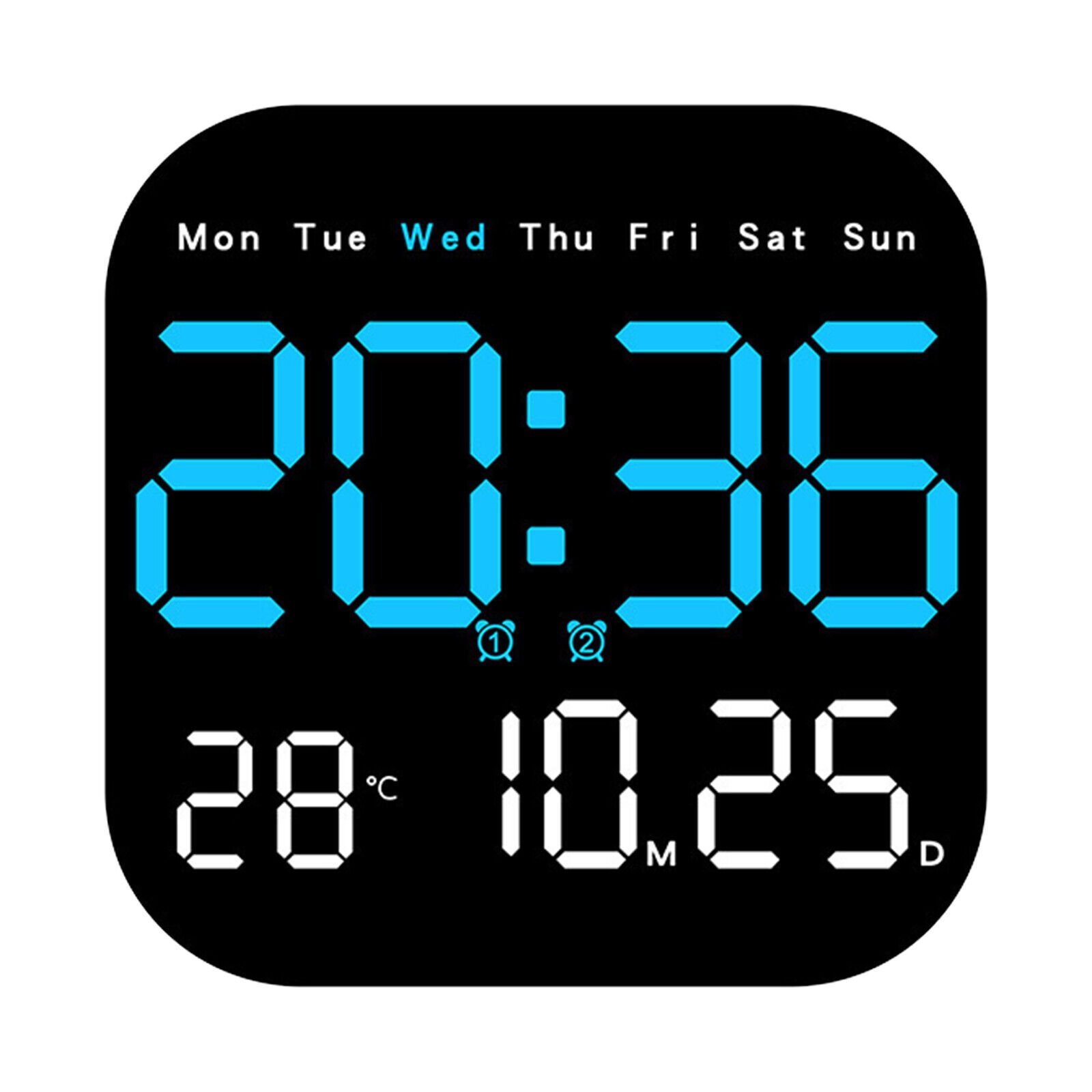 LED Large Digital Wall Clock Remote Control Temperature Date Week Display Adjust