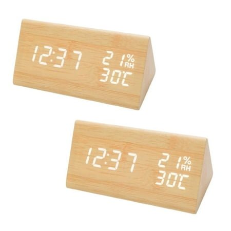 LED Smart Small Wooden Alarm Clock Modern Luminous Digital Desk Clock 2 PCS