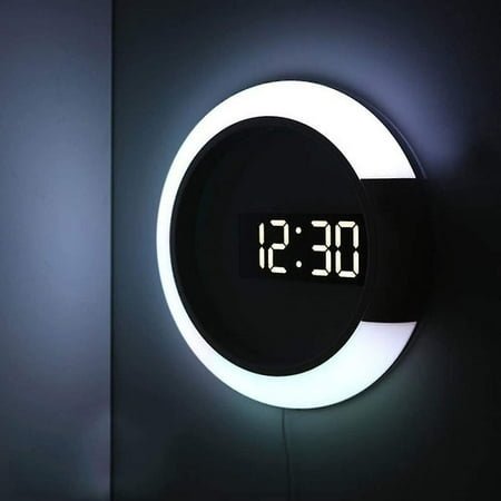 Led Wall Clock, Creative Remote Control, Digital Clock, Hollow Mirror, Temperature Alarm, 7 Colors Changing, Night Light For Home Office