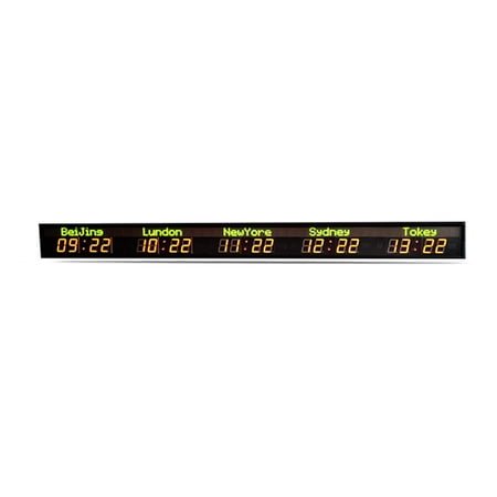 LED Wall Clock/Hotel Time Zone Clock/5 Cities World Time Clock,green City Name,red Time ,Versatile Applications