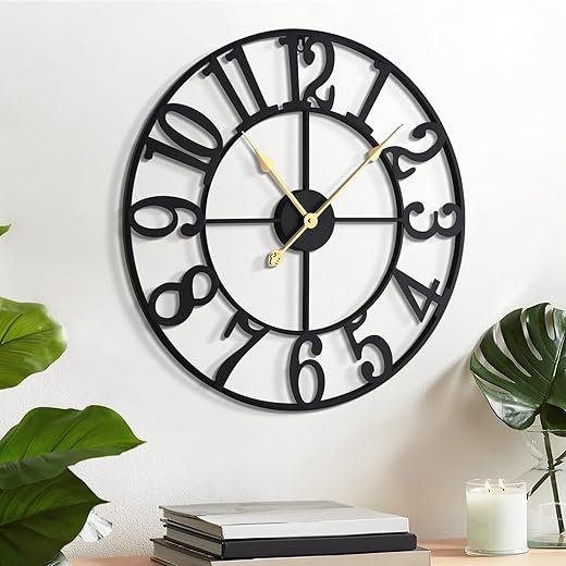 LEIKE Arabic Numeral Wall Clock 16IN Battery Operated Black, Silent Non Ticking, Wall Clocks for Living Room Decor, Small Classic for School, Office, Home, Kitchen, Bedroom